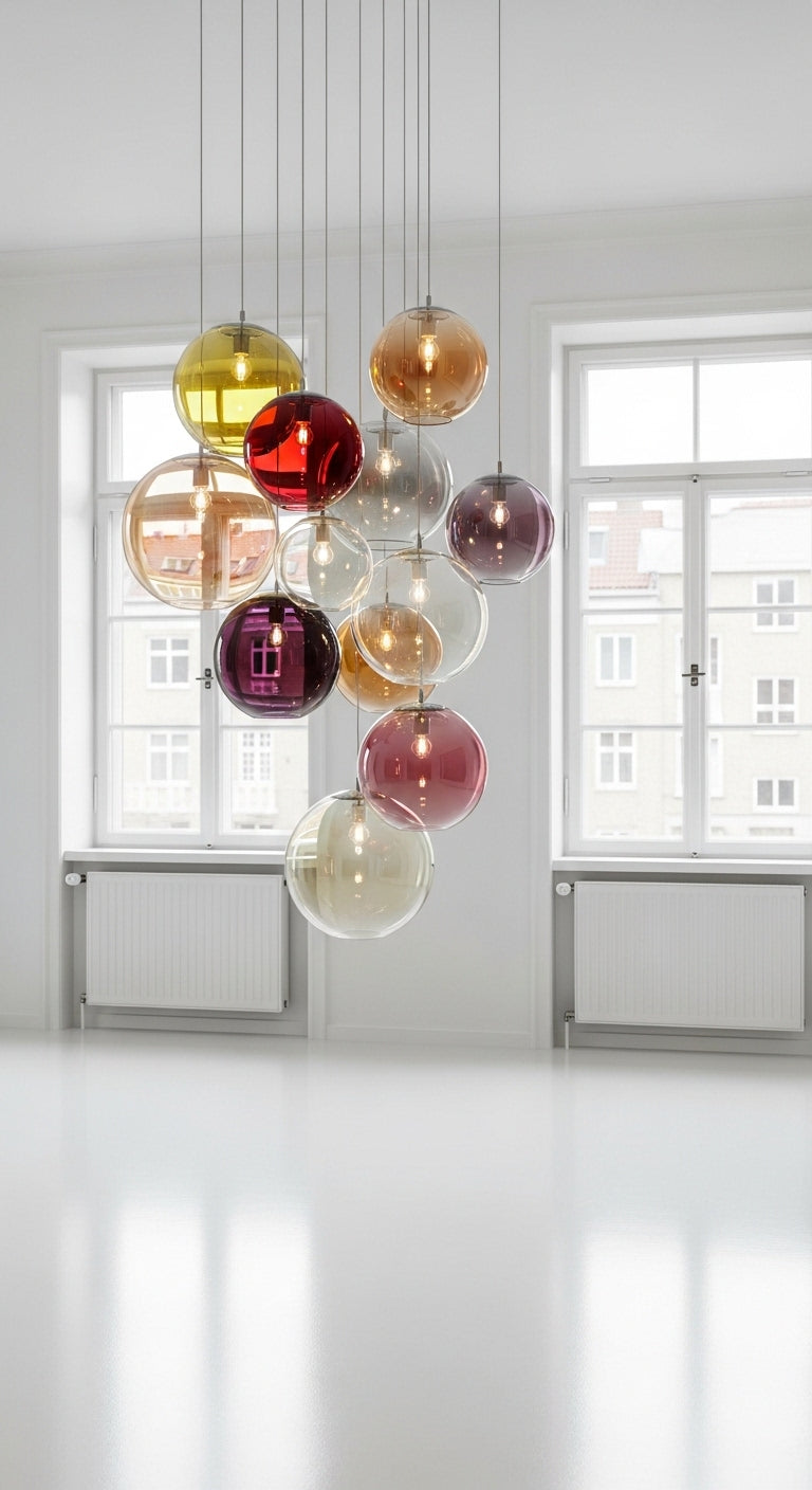 Artisan Luxury Glass Globe Chandelier – Custom Multi-Color Pendant Lighting for Hotels, Villas, and Luxury Spaces