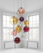 Artisan Luxury Glass Globe Chandelier – Custom Multi-Color Pendant Lighting for Hotels, Villas, and Luxury Spaces
